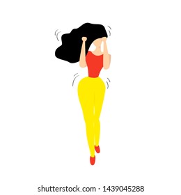 girl dancing fitness hands up, wags her hips. Vector graphics