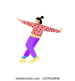 Girl is dancing. Flat vector illustration