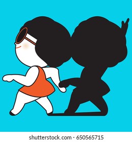 Girl Is Dancing With Her Shadow Best Friend Concept Card Character illustration