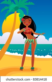 Girl dancing hula vector illustration