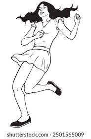 A girl is dancing. Illustration in black and white and vector format. Please note that this illustration is not AI Generated content.