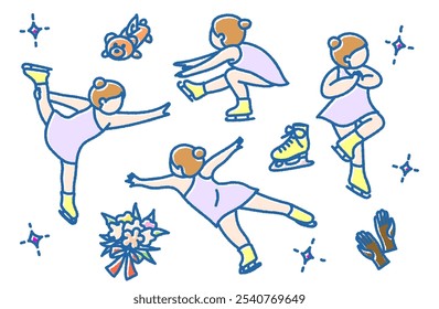 Girl dancing, jumping and spinning in figure skating (color)