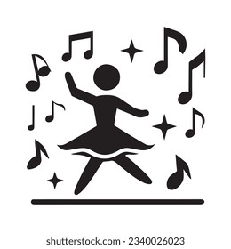 a girl dancing with music a playing, symbol music and person girl guy.