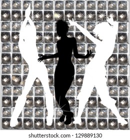 Girl dancing on the background of diamonds
