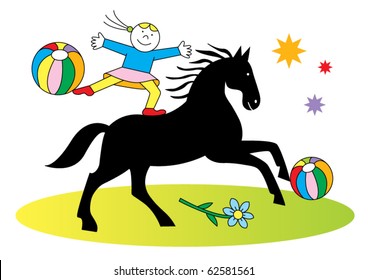 Girl dancing on horseback,  a suitable picture of children's T-shirt