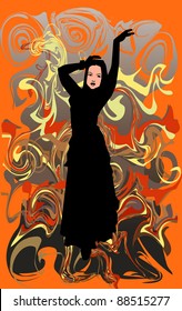 girl dancing on an orange background