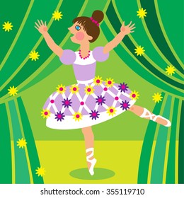 Girl dancing on stage. Vector illustration.