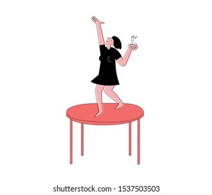 Girl dancing on a table with glass of wine at the party isolated vector image