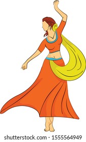 girl dancing oriental dance dressed in Indian clothes