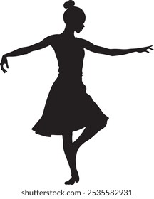 Girl Dancing Pose Silhouette Isolated on White Background