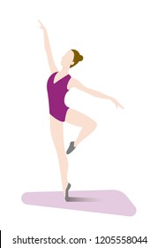 Girl dancing. Practicing ballet. Flat style vector illustration.