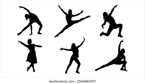 Girl Dancing Silhouette Set Elegant Female Dancer Poses Ballet Jazz Modern Dance Vector Illustration