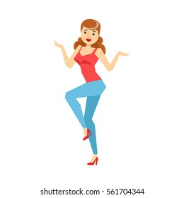 Girl Dancing In Skinny Jeans And Sleeveless Top, Part Of Funny Drunk People Having Fun At The Party Series