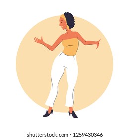 Girl dancing swing or lindy hop. Vector illustration.