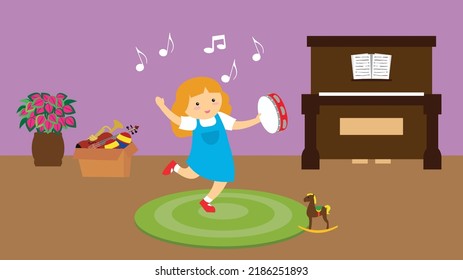 Girl dancing with a tambourine