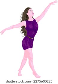 Girl dancing. 
Vector illustration of a dancing girl with her arms raised to the sides. 
Illustrations of women in vector.