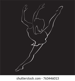 girl dancing, white silhouette on black background, vector illustration