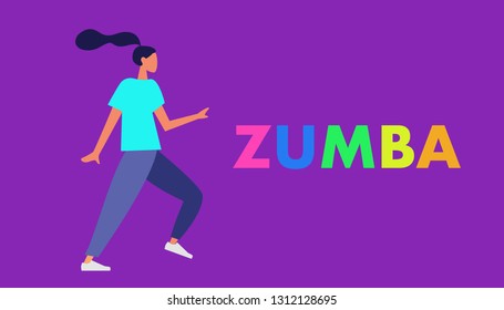 Girl dancing Zumba in fitness studio. Trendy flat style vector illustration. Woman aerobic fitness.