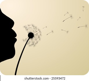 Girl and dandelion. Vector illustration.