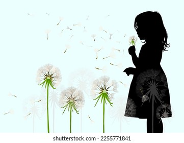 Girl with dandelions. Vector illustration