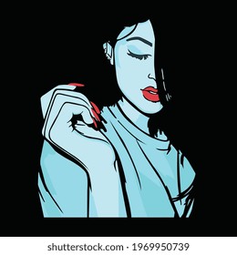 A Girl In Dark Background Vector