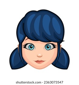 Niña con el pelo azul oscuro Gran tamaño de la cara emoji