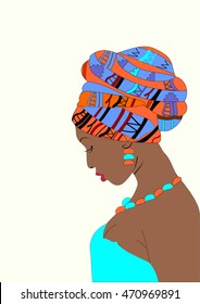 The girl with dark skin with a turban on his head vector illustration