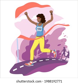 Girl Dark Skin Wins Race Marathon Stock Vector (Royalty Free ...