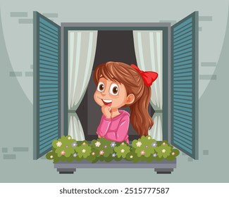 A girl daydreaming by an open window