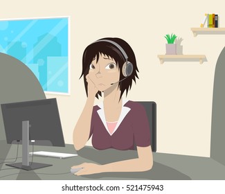 Girl decided to get a job and she does not like it. Vector illustration