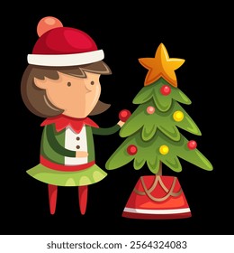 girl decorating a christmas tree