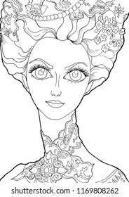 The girl with a decoration on her head black and white 02