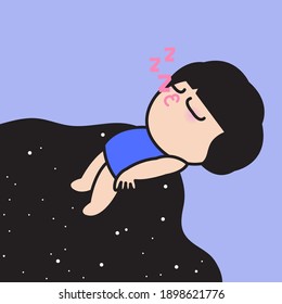 A Girl In Deep Sleep With Body Falling In Space Concept Card Character illustration