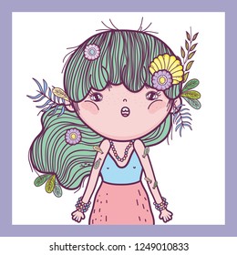 girl defender of creatures with flowers and leaves