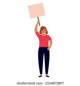 The girl demands equal rights and remuneration.A feminist woman is protesting against the infringement of women's rights.Vector flat illustration. Isolated on white background.