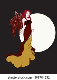 girl the demon with red hair against the moon
