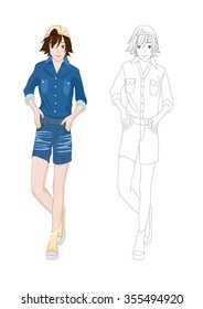 Girl Denim Fashion Asian No.2 Vector Illustration
