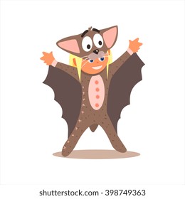 Girl Desguised As Bat Flat Isolated Vector Image In Cartoon Style On White Background