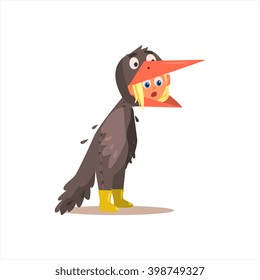 Girl Desguised As Crow Flat Isolated Vector Image In Cartoon Style On White Background