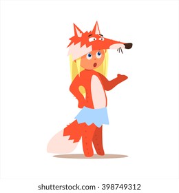 Girl Desguised As Fox Flat Isolated Vector Image In Cartoon Style On White Background