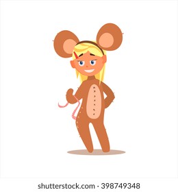 Girl Desguised As Mouse Flat Isolated Vector Image In Cartoon Style On White Background