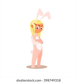 Girl Desguised As Rabbit Flat Isolated Vector Image In Cartoon Style On White Background