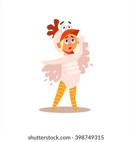 Girl Desguised As Rooster Flat Isolated Vector Image In Cartoon Style On White Background