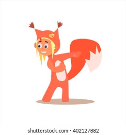 Girl Desguised As Squirrel Flat Isolated Vector Image In Cartoon Style On White Background