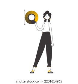 Girl designer holds color wheel in her hands  Lines modern style  Isolated  Vector illustration 