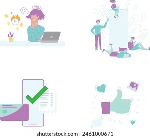 girl designer in the process of work flat illustration process of creating websites deadline, design studio, developers, vector