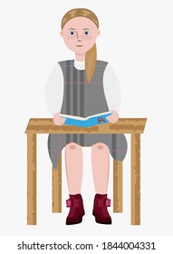 a girl at a Desk in a school uniform