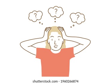 Girl in despair   shock looking panic  holds her head and both hands  and mouth wide open  Flat vector illustration  Isolated design white background 