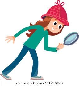 Girl Detective Looks Through Her Magnifier