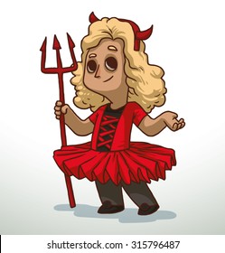 Girl in Devil costume for Halloween, vector